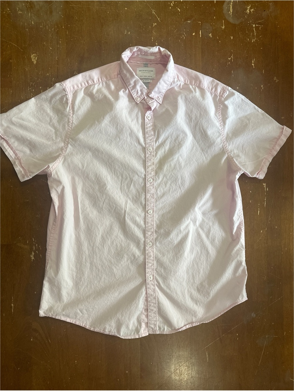 Denim & Flower Light Pink Short-Sleeve Slim Fit 100 % Cotton Button-Down Shirt